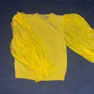 Alice + Olivia Yellow Sunflower Combo Kirie Combination Sleeve Sweater Sz S/P